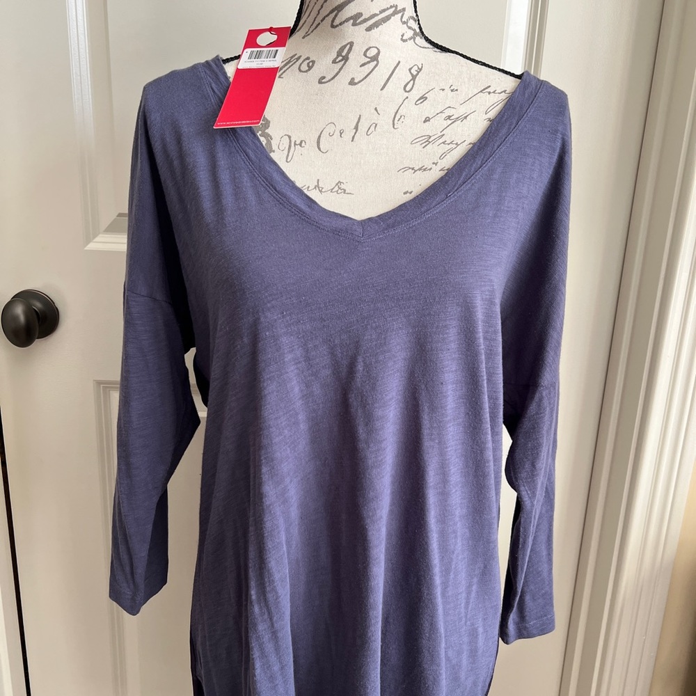 Purple Gray Long sleeved v neck Tunic Shirt Wearables New with tags